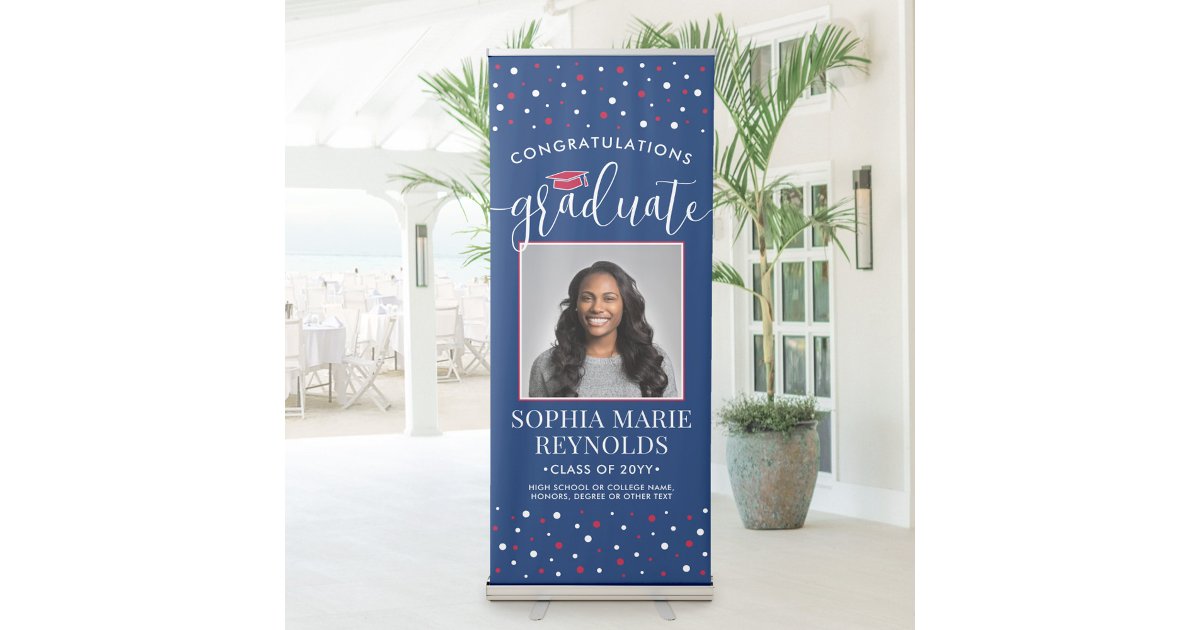 Congratulations Graduation Photo Red White & Blue Retractable Banner ...