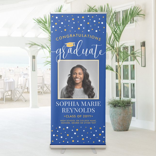 Congratulations Graduation Photo Royal Blue & Gold Retractable Banner (Creator Uploaded)