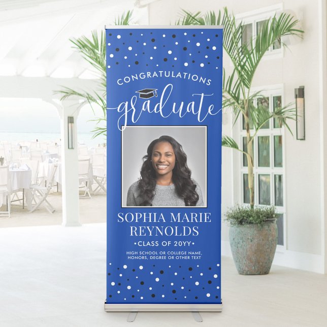 Congratulations Graduation Photo Royal Blue White Retractable Banner (Creator Uploaded)