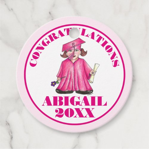 Congratulations Graduation Pink Graduate Cap Gown Favor Tags