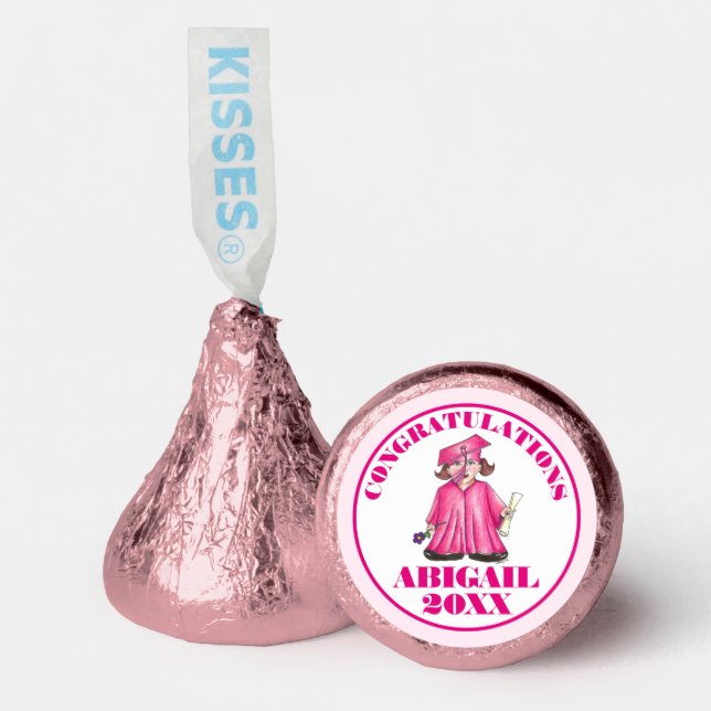 Congratulations Graduation Pink Graduate Cap Gown Hershey®'s Kisses® (Front)