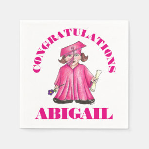 Congratulations Graduation Pink Graduate Cap Gown Napkins