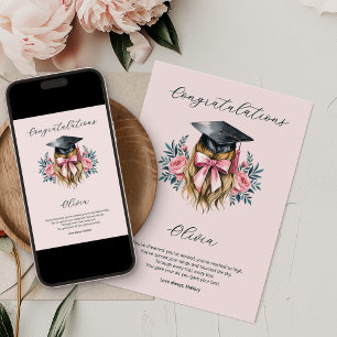 Congratulations Graduation Poem Feminine Grad Cap Card