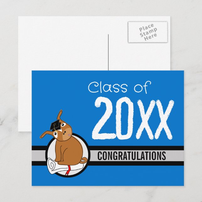 Congratulations Graduation Puppy Blue Postcard  (Front/Back)
