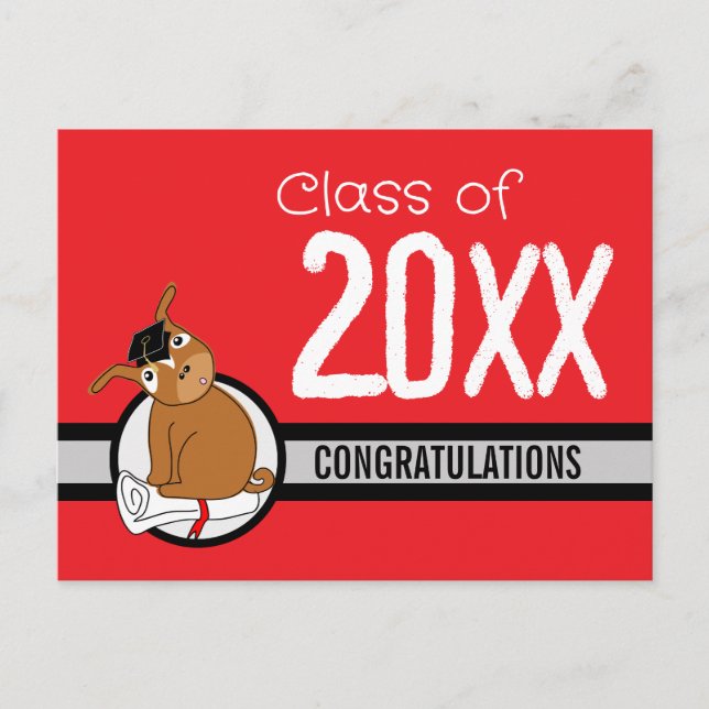 Congratulations Graduation Puppy Red Postcard  (Front)