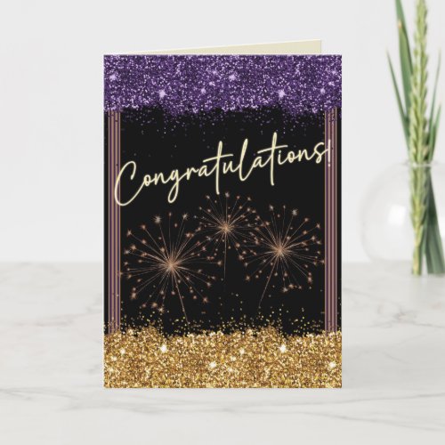 Congratulations Graduation Purple  Gold Sparkle Card