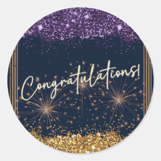 Congratulations Graduation Purple & Gold Sparkle Classic Round Sticker