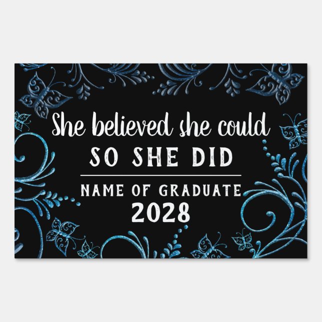 Congratulations Graduation Quote Glitter Black Sign (Back)