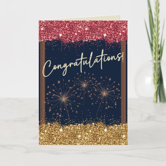 Congratulations Graduation Red & Gold Sparkle Card (Front)