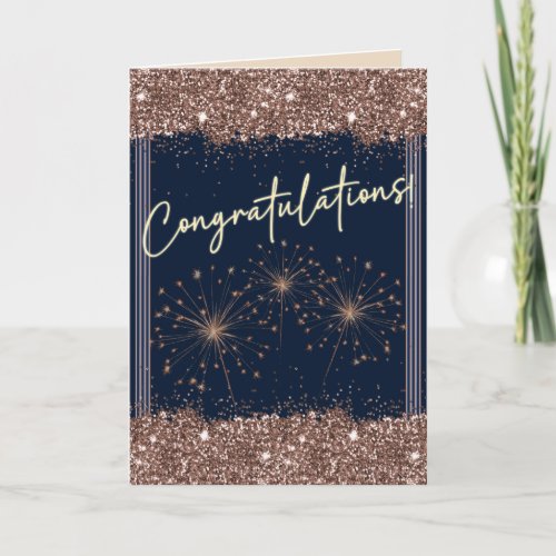 Congratulations Graduation Rose Gold Navy Sparkle