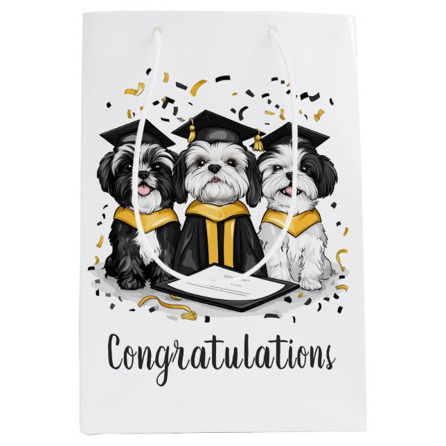 Congratulations Graduation Shih Tzu Dogs Medium Gift Bag (Front)