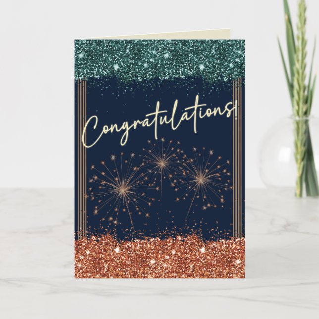 Congratulations Graduation Teal & Orange Sparkle Card (Front)