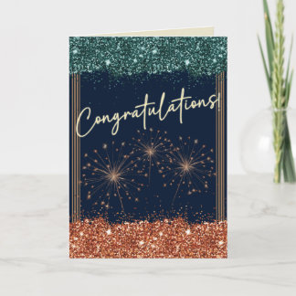 Congratulations Graduation Teal & Orange Sparkle Card