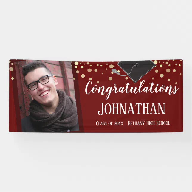 Congratulations Graduation Wine Confetti Photo Banner | Zazzle