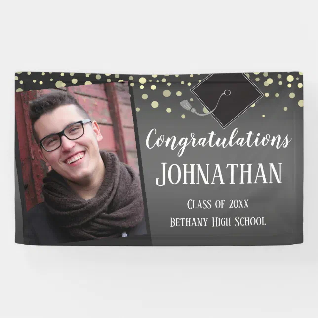 Congratulations Graduation with Confetti Photo Banner | Zazzle