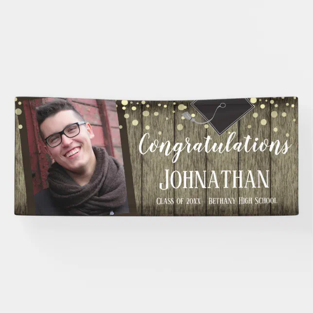 Congratulations Graduation Wood Confetti Photo Banner | Zazzle
