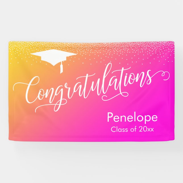 Congratulations Graduation Yellow Pink Gradient Banner (Horizontal)
