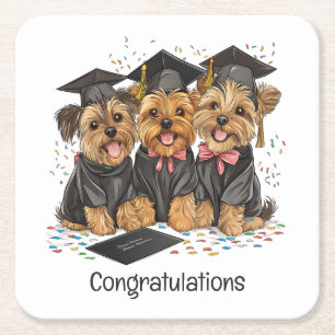 Congratulations Graduation Yorkshire Terrier Dogs Square Paper Coaster