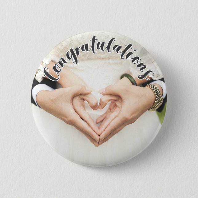 CONGRATULATIONS Gray OVERLAY TEXT Photo Button Pin (Front)