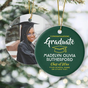 Congratulations Green and Gold Graduation Photo Ceramic Ornament