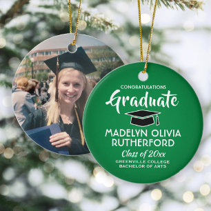 Congratulations Green and White Graduation Photo Ceramic Ornament