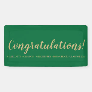 Congratulations green gold custom text graduation banner