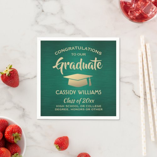 Congratulations Green Gold Modern Graduation Party Napkins