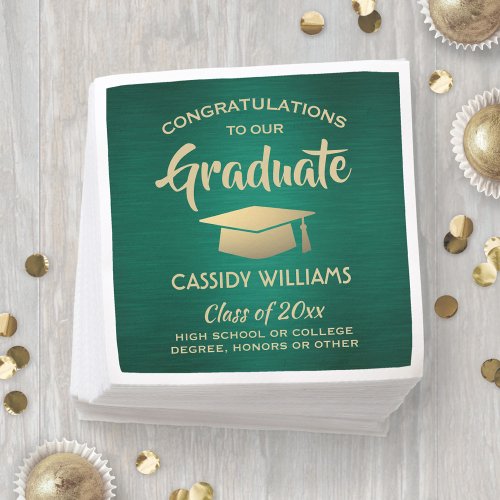 Congratulations Green Gold Modern Graduation Party Napkins