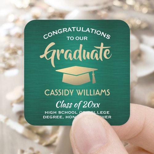 Congratulations Green Gold White Modern Graduation Square Sticker