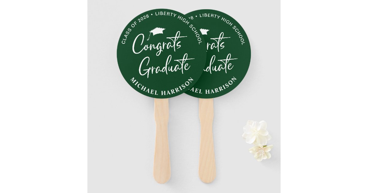 Congratulations Green Graduation Ceremony Hand Fan | Zazzle