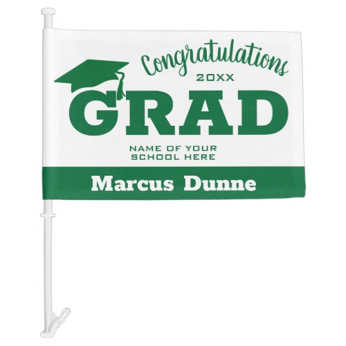 Congratulations Green on White Graduation Car Flag