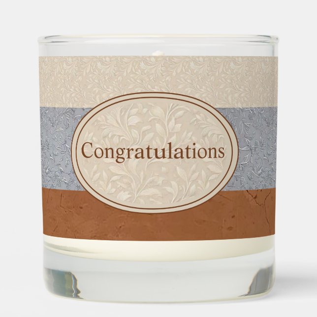 Congratulations Grey, Ivory, and Brown  Scented Candle (Front)