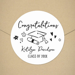 Congratulations Hand Drawn Doodle Class of 2026 Classic Round Sticker