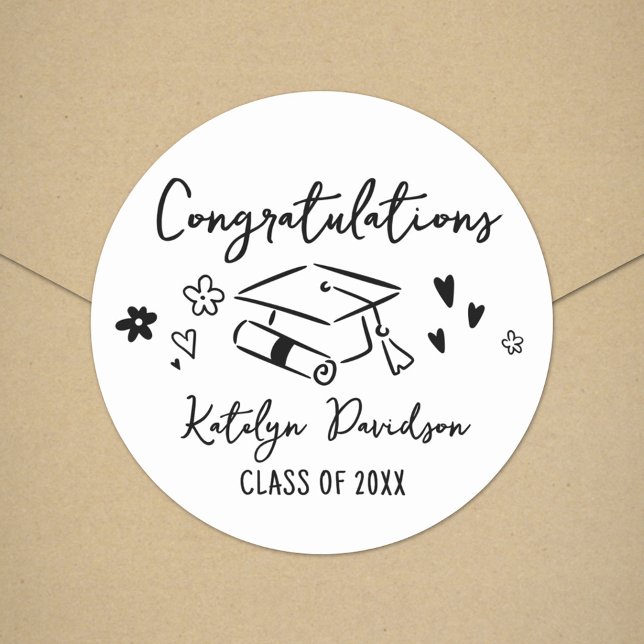Congratulations Hand Drawn Doodle Class of 2026 Classic Round Sticker (Creator Uploaded)