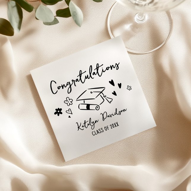 Congratulations Hand Drawn Doodle Graduation Party Napkins (Creator Uploaded)