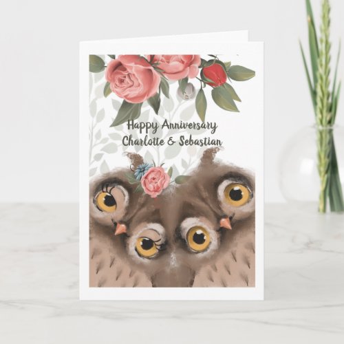 Congratulations Happy Anniversary Owl Couple Card
