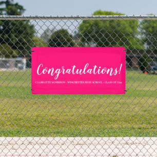 Congratulations hot pink custom script graduation banner