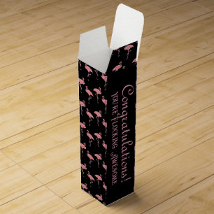 Congratulations Hot Pink Flamingo Flock Pattern  Wine Box
