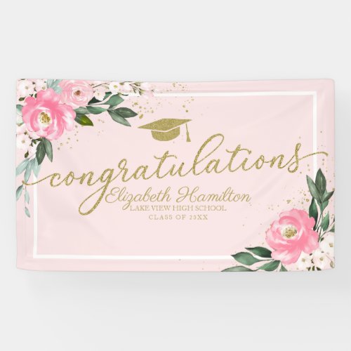 Congratulations Hot Pink Floral Graduation Party Banner