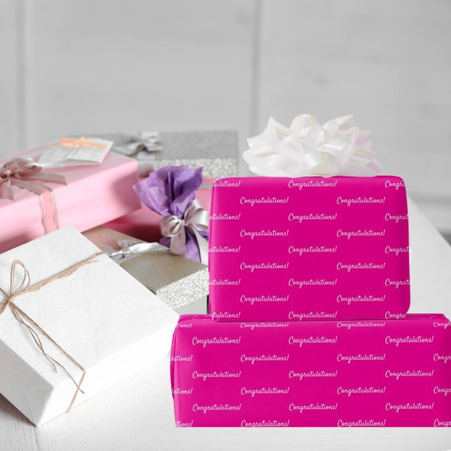 Congratulations hot pink white wrapping paper (Creator Uploaded)