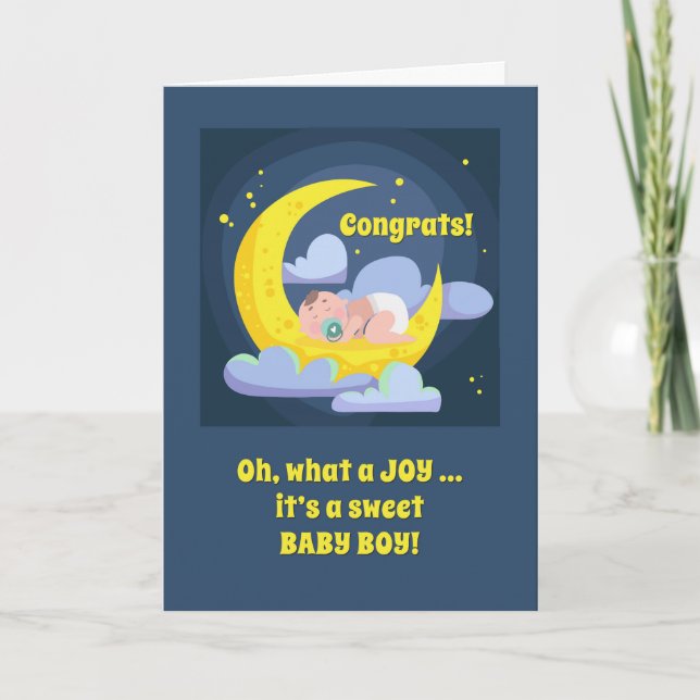 Congratulations It's a Baby Boy Moon Stars Joy Card (Front)