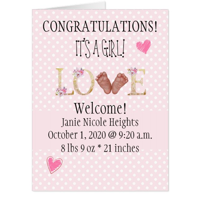 Congratulations It's a Girl African American Baby Card (Front)