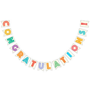CONGRATULATIONS - IVORY WHITE & MULTICOLOR TEXT BUNTING FLAGS