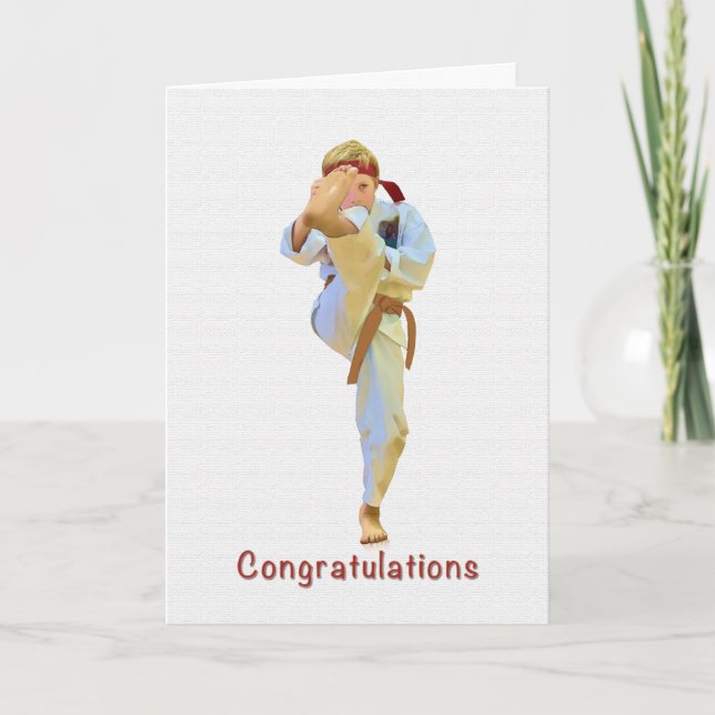 Congratulations, Karate Kicking Brown Belt Card (Front)