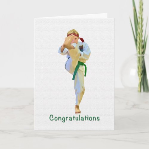 Congratulations Karate Kicking Green Belt Card
