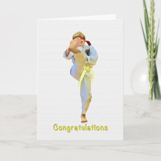 Congratulations, Karate Kicking Yellow Belt Card (Front)