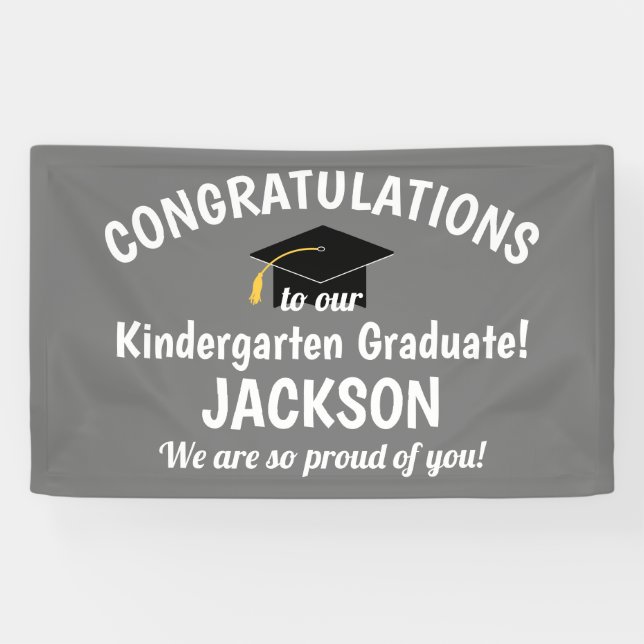 Congratulations Kindergarten Graduation Gray Banner (Horizontal)
