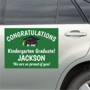 Congratulations Kindergarten Graduation Green Car Magnet