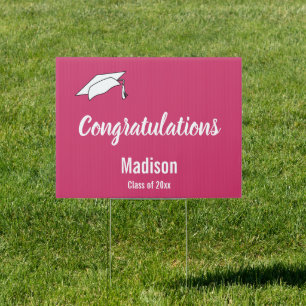 Congratulations Magenta White Grad Name Graduation Sign