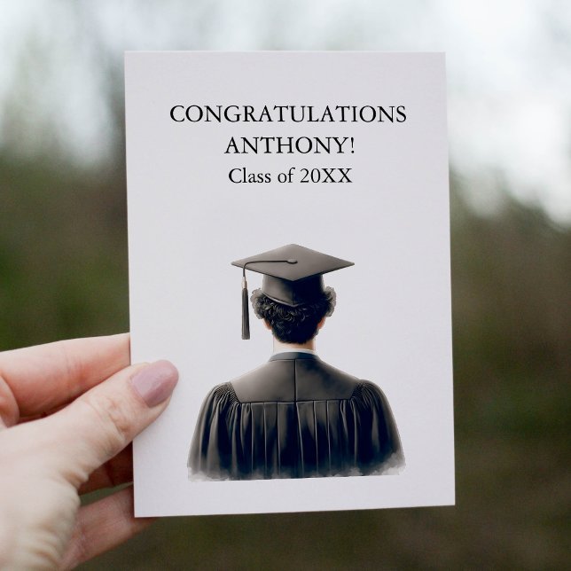 Congratulations Male Graduate in Black Gown Thank You Card (Creator Uploaded)